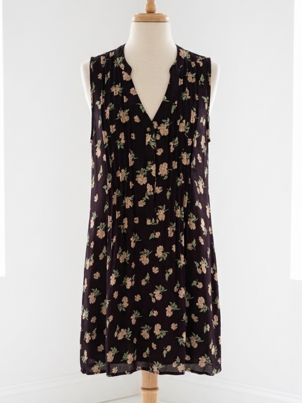 Anthropologie| entro| Black & Yellow Sleeveless Floral Breezy Mini Dress Sz S